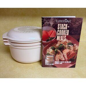 Vintage Tupperware 5 PC Stack Cooker Set Cookbook Microwave Cooking